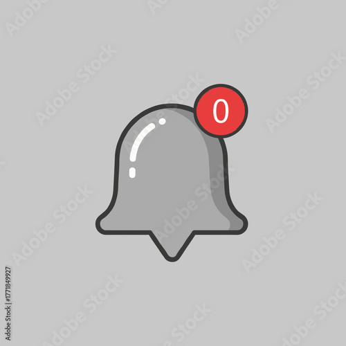 Notification Bell Icon with Red Zero for No Pending Alerts or Activity