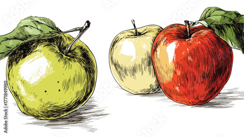 Vibrant Illustration of Apples with Green on Bottom - Vector Drawing