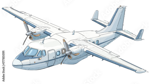Modern airplane with open windows flying in clear sky, vector illustration