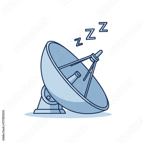 Sleeping Satellite Dish Icon in Blue Tones with Zzz Symbols, Passive Communication