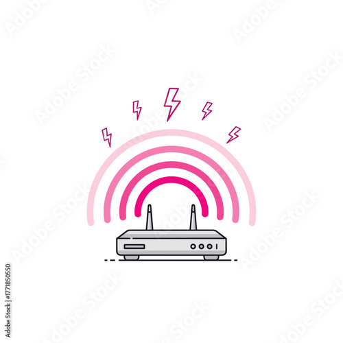 WiFi Router with Lightning Bolt Signals Icon, Powerful Wireless Connection