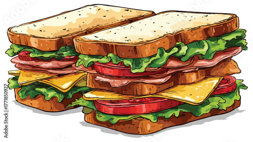 Delicious sandwich with lettuce on top, food photography image