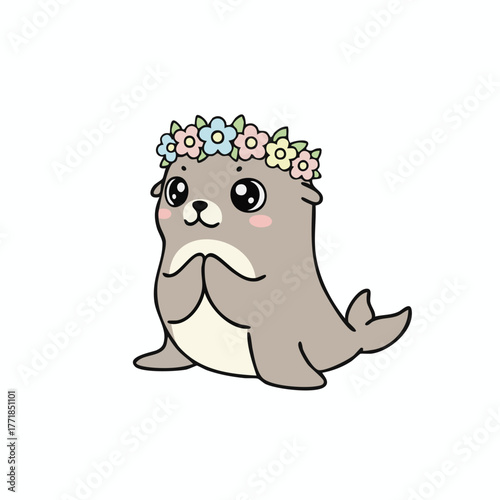 Cute vector illustration of the extinct Japanese sea lion