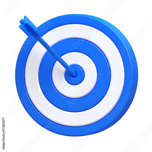 A 3D rendered target with a centered blue arrow on a black background