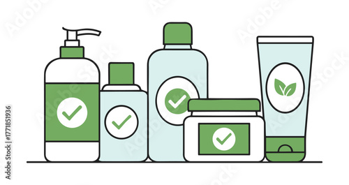 Natural organic cosmetics toiletries approved check mark concept