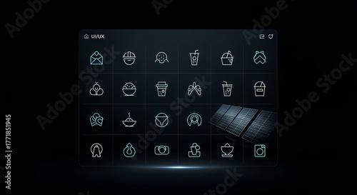 Sleek collection of diverse minimalist line art icons, embodying modern UI design elements for digital interfaces, offering essential graphic assets for seamless web development and app experiences