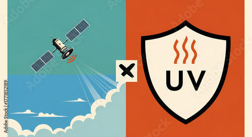 Visualizing global defense strategies against detrimental solar ultraviolet radiation, combining space technology with essential protective elements for safety and environmental well-being