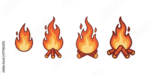 Campfire icons showing fire burning progress animation
