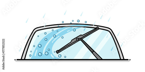 Windshield wiper cleaning rain and water from car glass