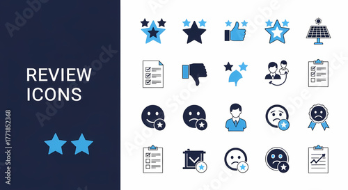 Comprehensive set of modern vector icons designed for customer feedback, user ratings, and experience evaluation, perfect for digital interfaces and service satisfaction indicators
