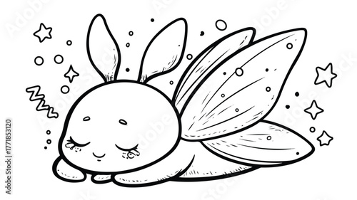 Cute Sleeping Kawaii Fairy with Sparkling Wings - Adorable and Dreamy Fantasy Character Illustration