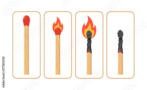 Match stick burning process from new to burnt out