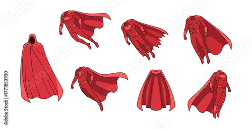 Red superhero capes and costumes flying and standing