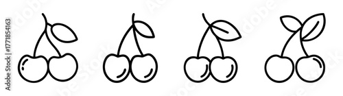 Charming cherry pairs collection cute hand-drawn fruit icons for digital or print use