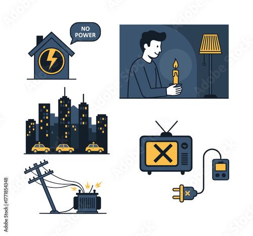City blackout causing power outage, dealing with electricity failure