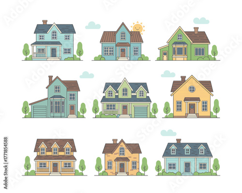 Illustrating suburban houses representing real estate and home ownership
