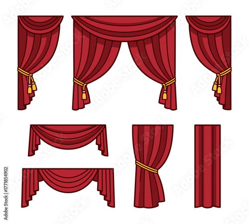 Red theater curtains and stage drapes set