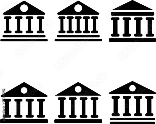 Flat Design Bank Icon Collection University Courthouse Stock Exchange Pictogram