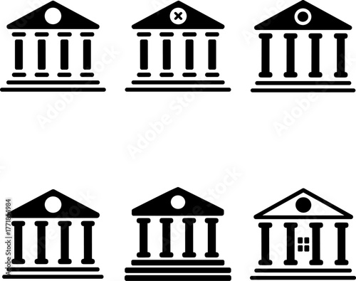 Set of Bank Icons Greek Columns Logo Financial Business Government Building