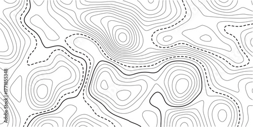 Topographic map background geographic line map with elevation assignments. Geographic mountain relief diagram line wave carve pattern 