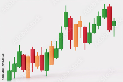 Candle chart illustrating upward trend in stock prices with colorful candlesticks representing market activity