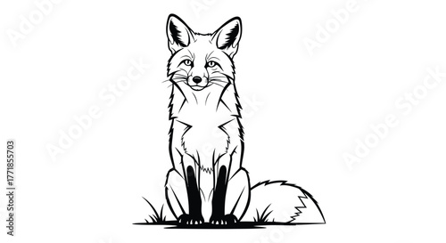 A stylized illustration of a fox sitting upright with a happy expression.