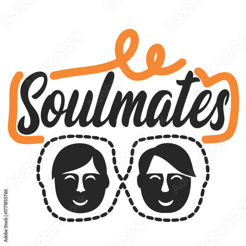 Soulmates Graphic with Two People Faces Cartoon Design