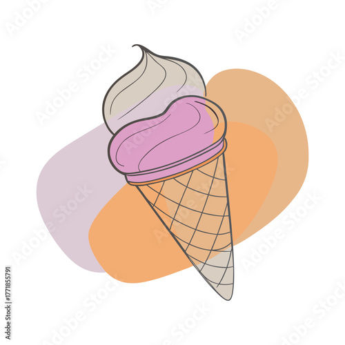 Stylized Ice Cream Cone Vector Graphic Dessert Treat Summer Confection Pastel Colors