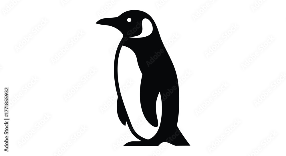 Obraz premium A stylized silhouette of a penguin stands against a white background.