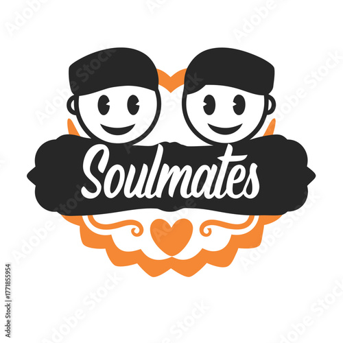 Whimsical Soulmates Graphic Featuring Smiling Cartoon Couple and a Heart