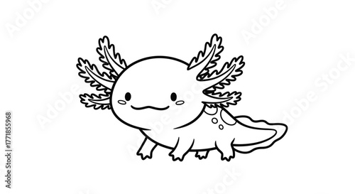 A simplified, line-art illustration of a cute axolotl.