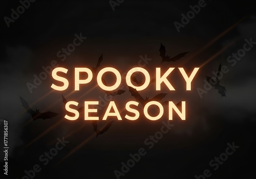 Spooky Halloween season concept with glowing text and flying bats design