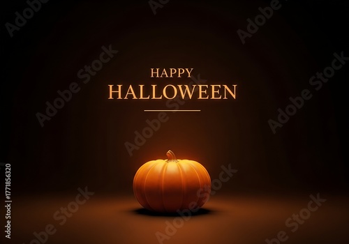 Halloween pumpkin with glowing festive text on dark background design