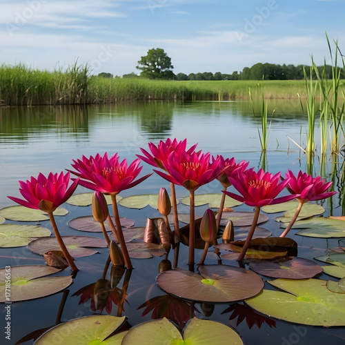 pink water lilies in pond