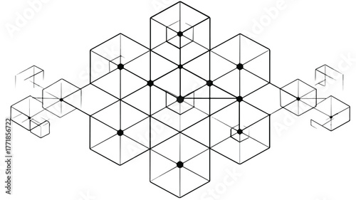 Cube Network Line Icon Blockchain Vector Illustration