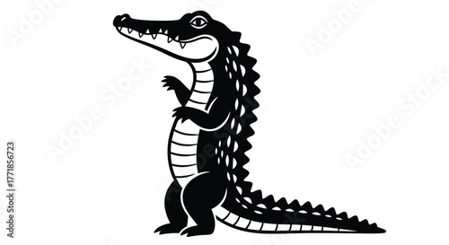 A stylized illustration of a black alligator standing on its hind legs.