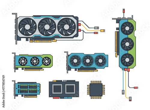 Graphics processing unit hardware technology vector illustration collection
