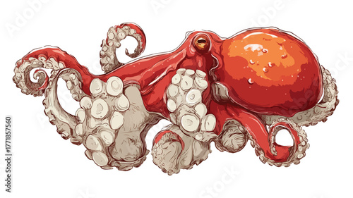 Savory Deep Fried Octopus Asian Street Food - Culinary Delights in Vector Illustration