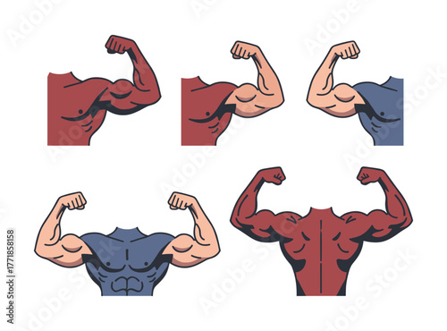 Man bodybuilder flexing strong muscles arm illustration