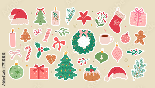 Christmas New Year's Set of stickers.