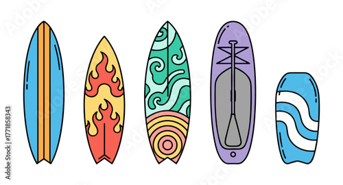 Surfboards paddleboard and bodyboard set for summer watersports
