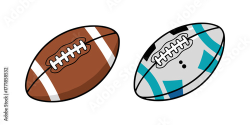 Comparing American football and rugby balls isolated on white