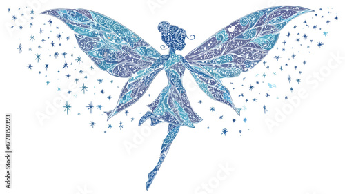 Enchanting Cute Kawaii Fairy Glittering Wings Flying Over Fantasy Landscape