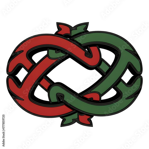 Intertwined Knot Symbol in Red and Green