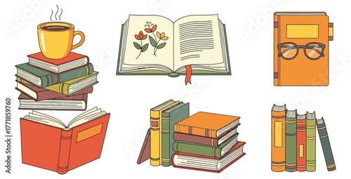 Cozy reading concept with books and coffee illustration for education and relaxation time