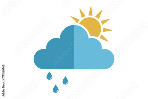Cloud with sun depicting weather in flat icon. Vector illustration