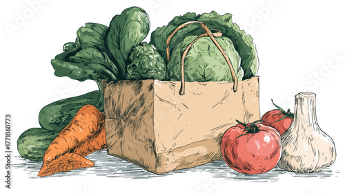 Fresh Vegetables in Paper Shopping Bag for Ketogenic Diet