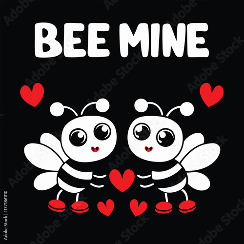 Cute Cartoon Bees with Heart Valentine's Day Design