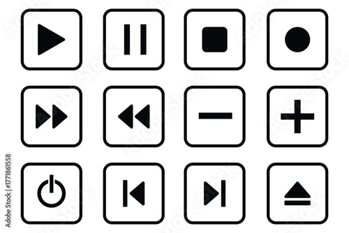 Multimedia Control Icons . Flat Media Buttons for UI UX and Video Player Design. vector packs.