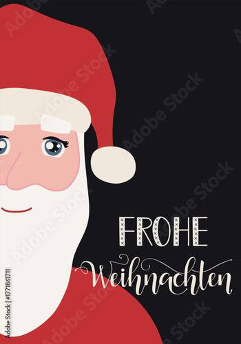 Frohe Weihnachten. German text: Merry Christmas. Greeting card with hand drawn lettering.